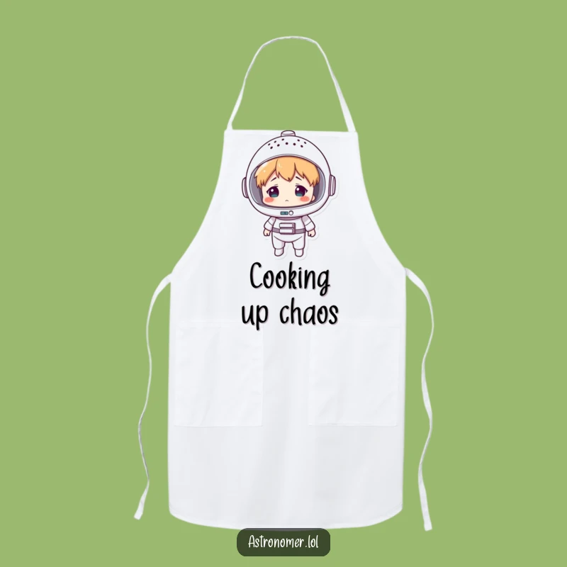 Funny Colander Space Helmet Apron: Confused Chef's Galactic Kitchen Companion