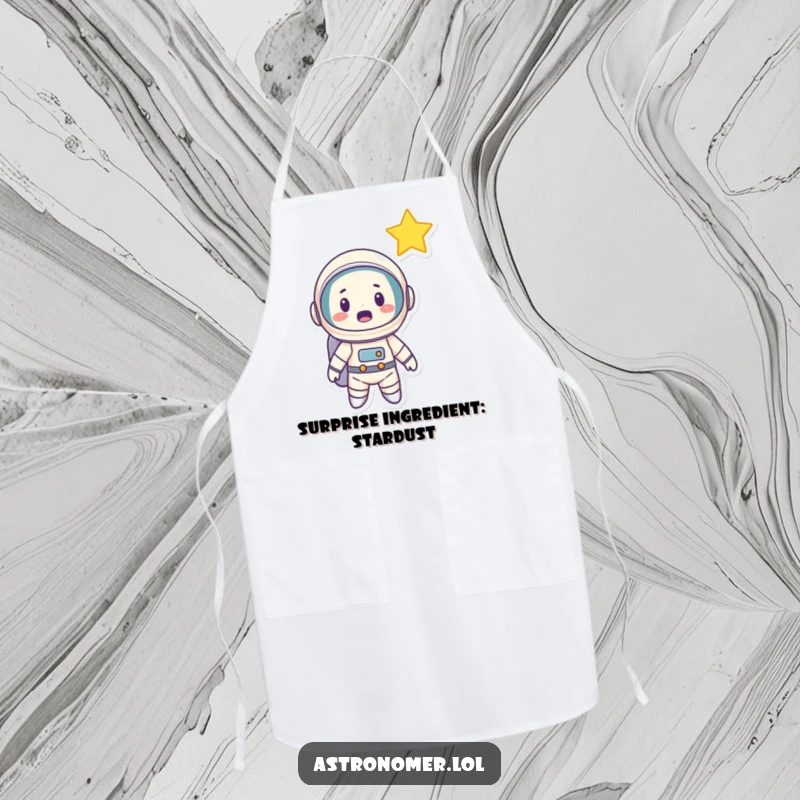 Funny Astronaut Apron: A cartoon astronaut with a surprised face looking at a shooting star, designed for cooks who enjoy cosmic sights.