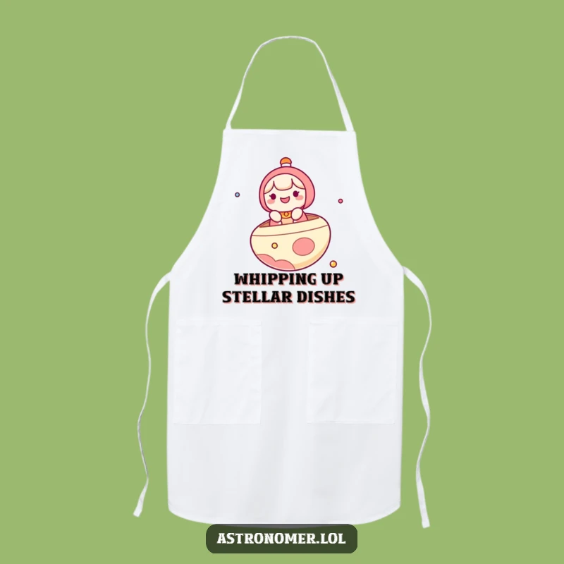 Funny Kawaii Apron, Chef Character Floating on a Planet Boat, Kitchen Funny Gift!