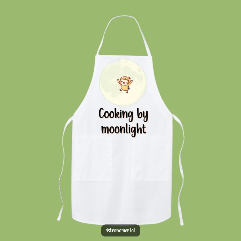 Funny Moon Chef Apron: Cosmic Orbit Cooking, Excited Character, Humorous Gift