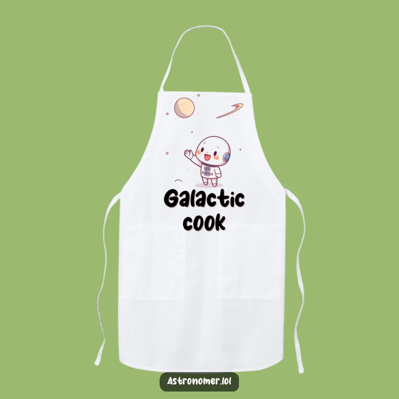 Funny Space Traveler Apron: Character Waves at Planet, Cook with Cosmic Cheer