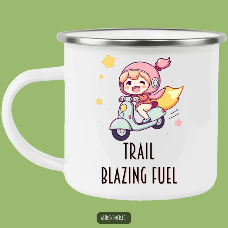 Funny Comet Rider Camping Mug, Character Scooting, Great Outdoor Funny Gift!