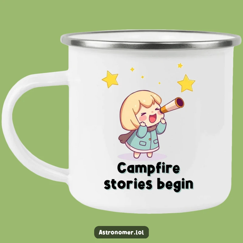 Funny Telescope Camping Mug, Character Chasing Star, Great Outdoor Funny Gift!