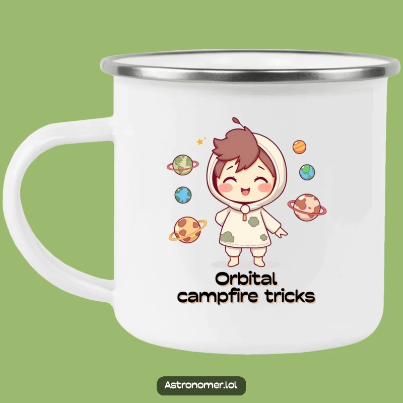 Funny Campfire Juggler Mug: Cute Character's Planetary Fun Funny Gift