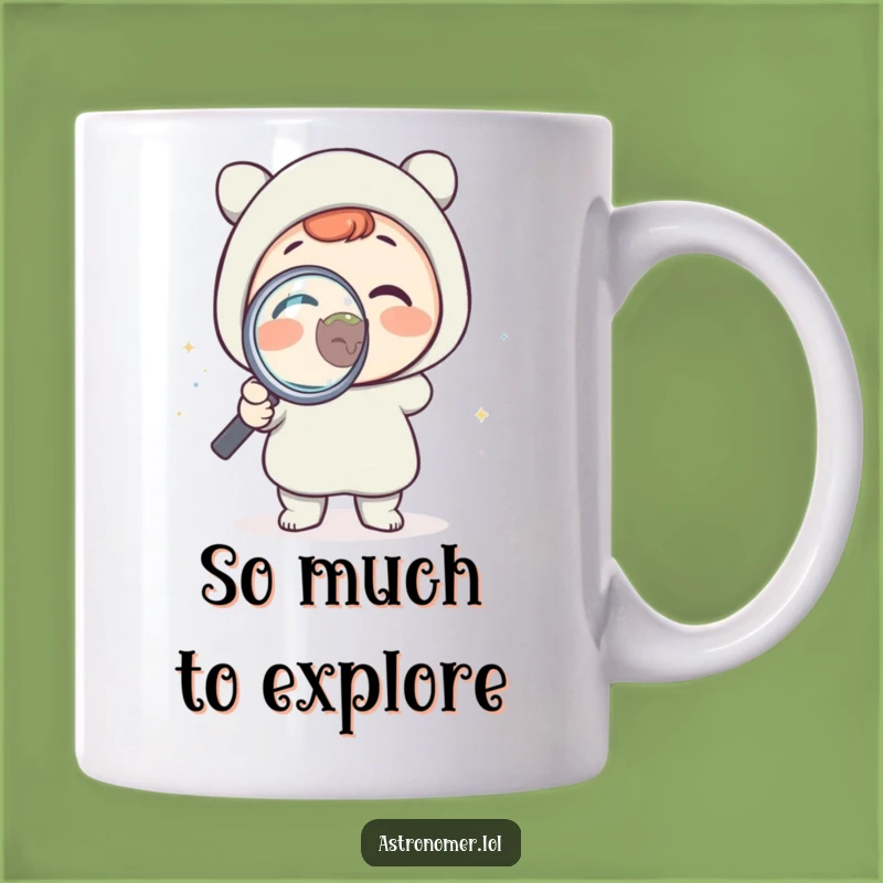 Funny Science Mug: Delighted Character Examines Tiny Planet, A Perfect Gift for Curious Minds