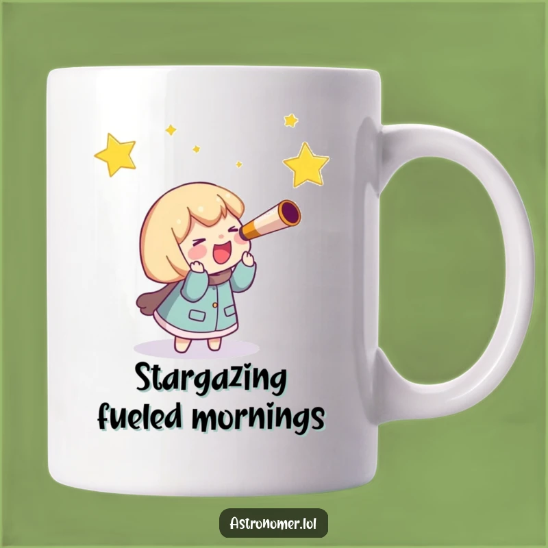 Funny Telescope Mug, Giggling Character Chasing Shooting Star, Perfect Funny Gift!