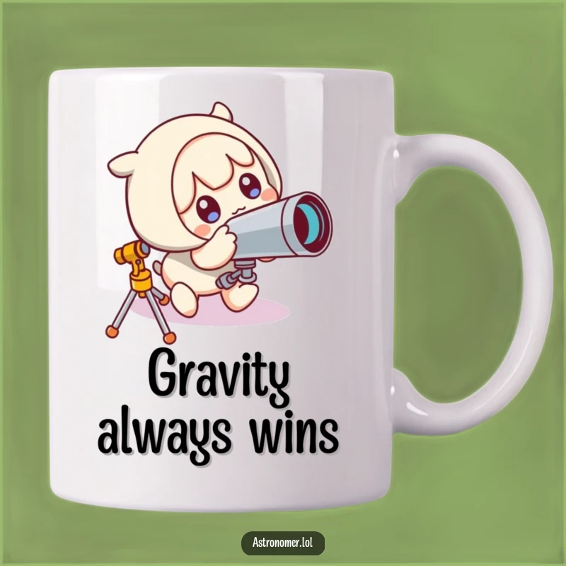 Funny Oops Mug: Cute Character Trips Over Telescope Funny Gift