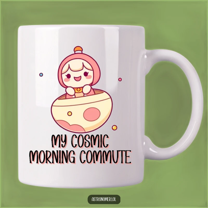 Funny Kawaii Space Traveler Mug, A Joyful Character Floating on a Planet Boat, Perfect Funny Gift!