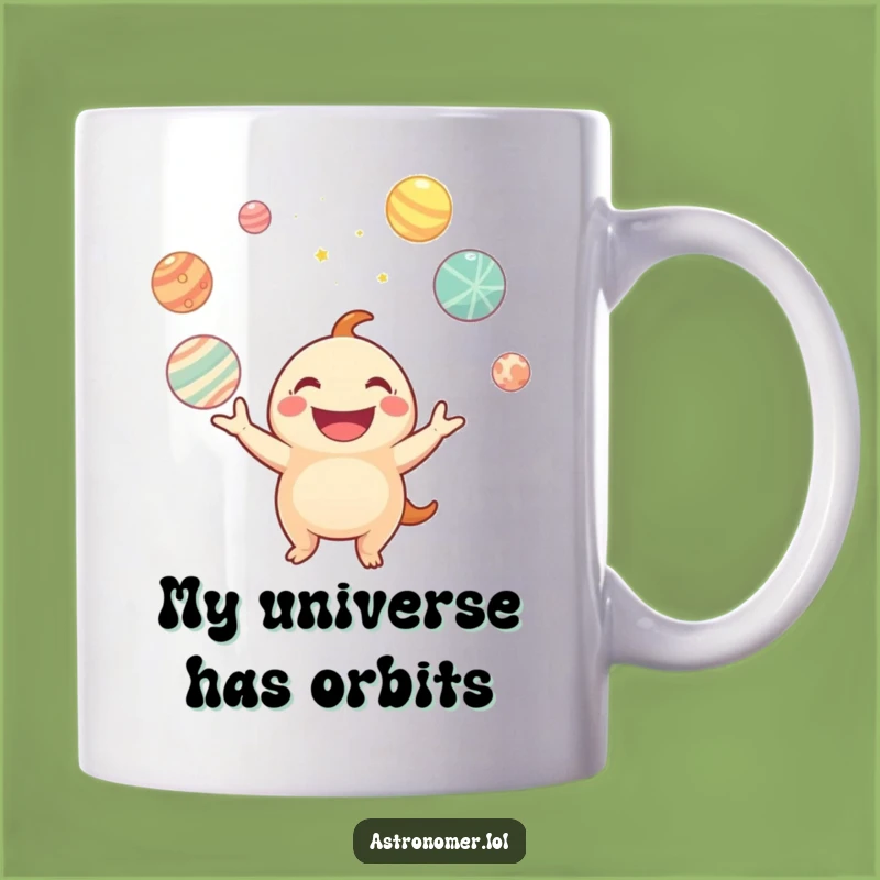 Funny Planet Juggling Creature Mug: A Cosmic Smile Gift for Space Lovers