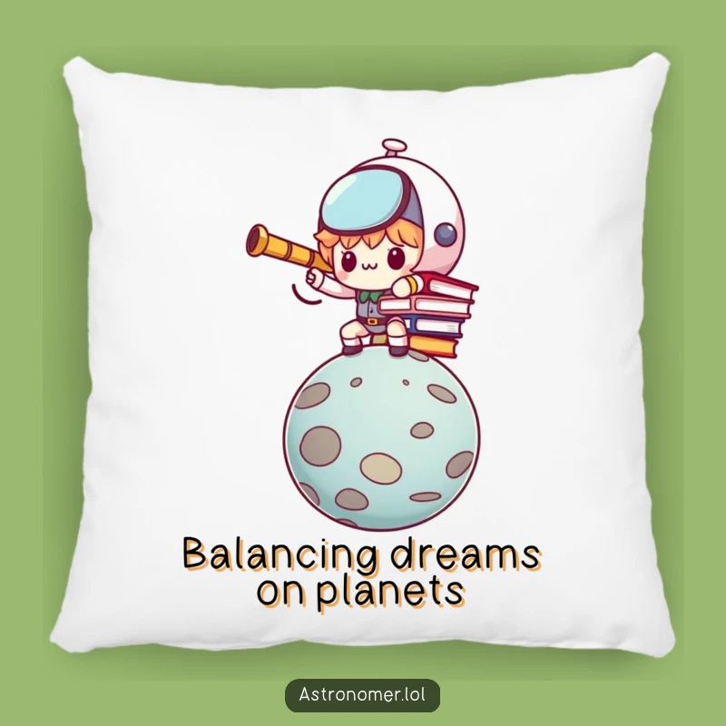 Funny Kawaii Astronomer Pillow: Determined Book Balancer Comfort Gift
