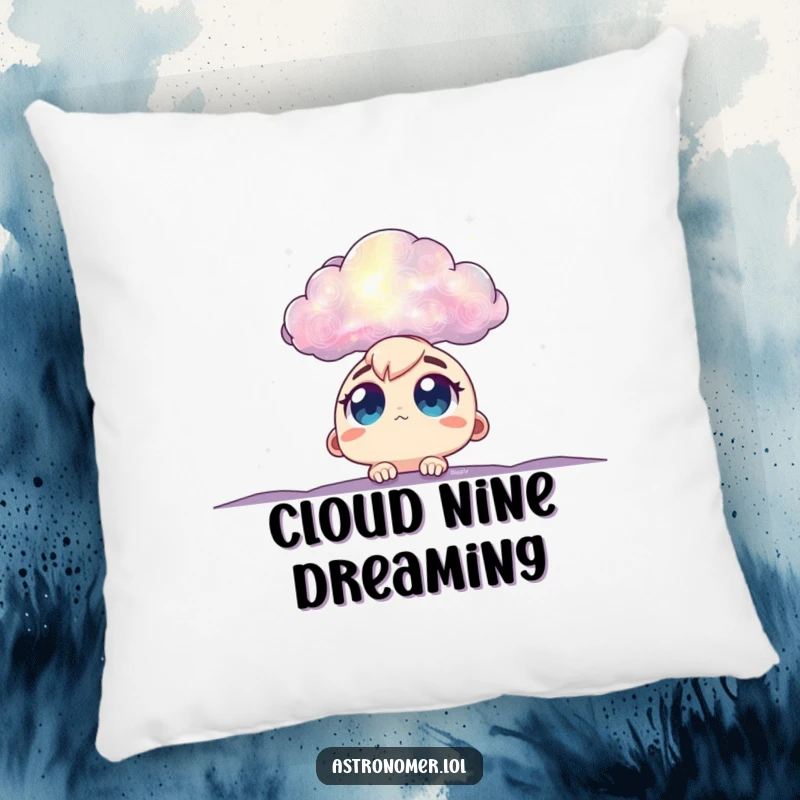 Funny cosmic gazer pillow with big eyes looking at a nebula, a soft and humorous gift for celestial-themed relaxation.