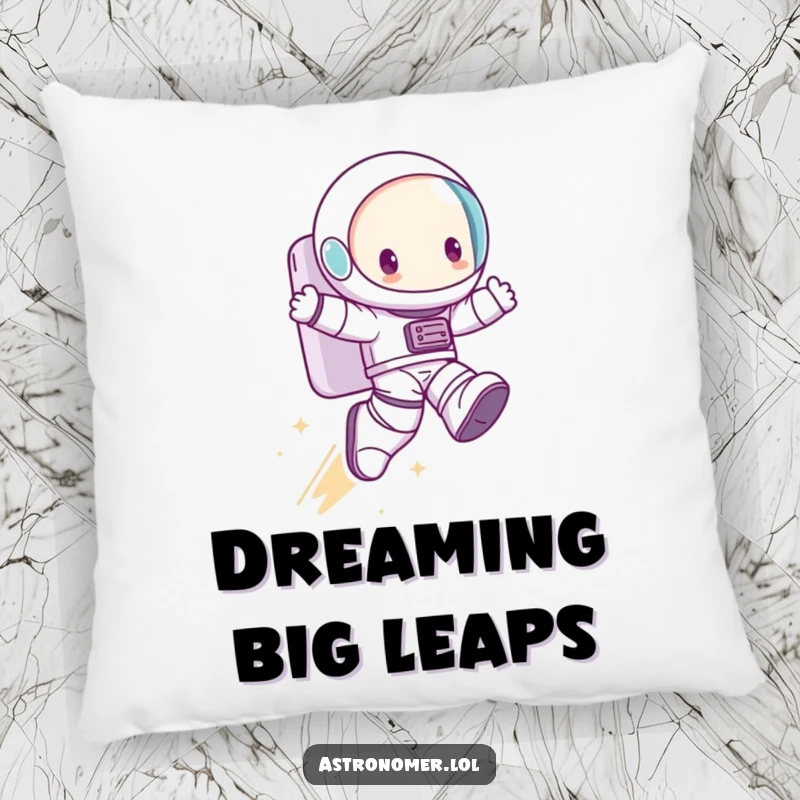 Funny Pillow: A cute character rests, perhaps dreaming of their giant leap in oversized astronaut boots.