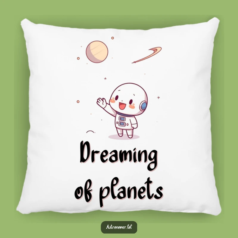 Funny Space Traveler Pillow: Character Waves at Planet, Cozy Cosmic Comfort Gift