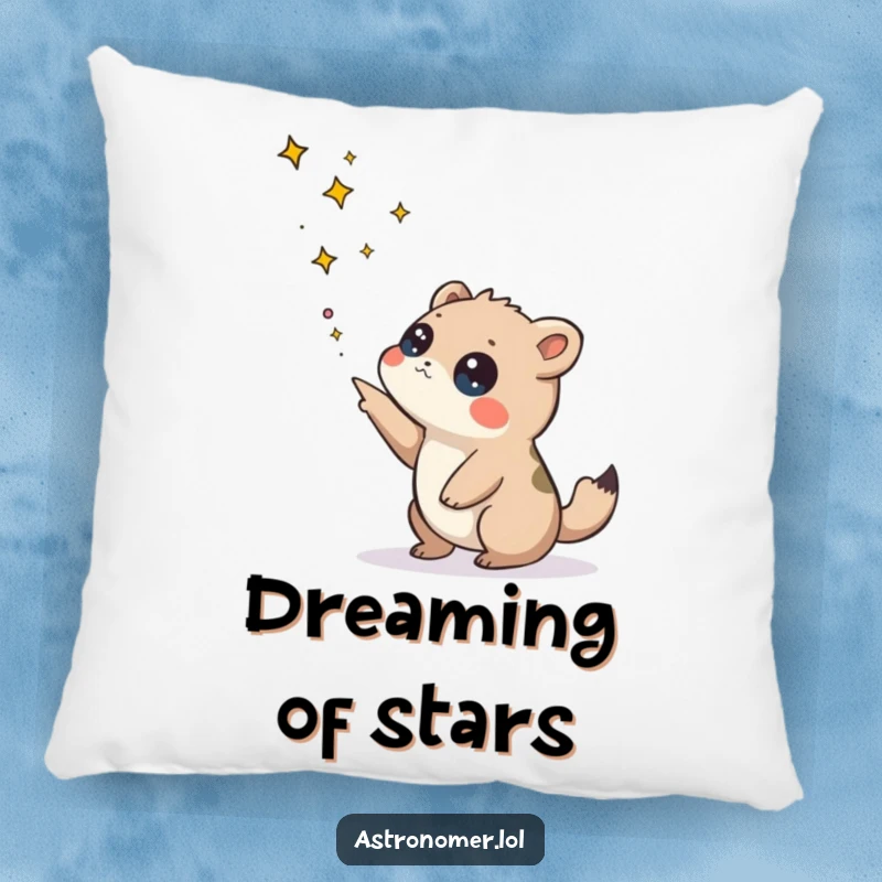 Funny pillow showing a curious creature gazing at star patterns, adding a humorous touch to any room decor.