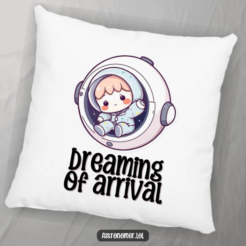 Funny sleepy astronaut pillow with a character tumbling from a spaceship, a humorous and cozy gift for relaxation.