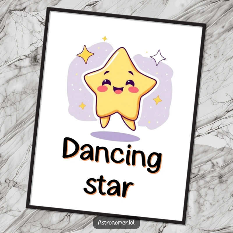 Funny Digital Art Print: A smiling star character performs a silly dance, bringing galactic joy to decor.