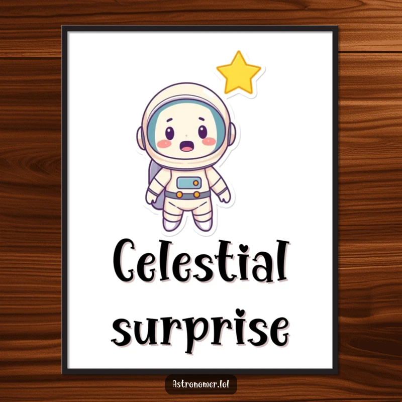 Funny Astronaut Digital Art Print: A cartoon astronaut's surprised face reacting to a bright shooting star, a moment of cosmic awe.