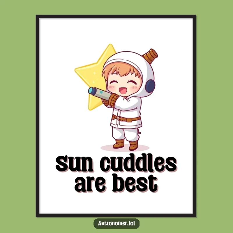 Funny Kawaii Astronomer Digital Art: Star Hugger Celestial Joy Print