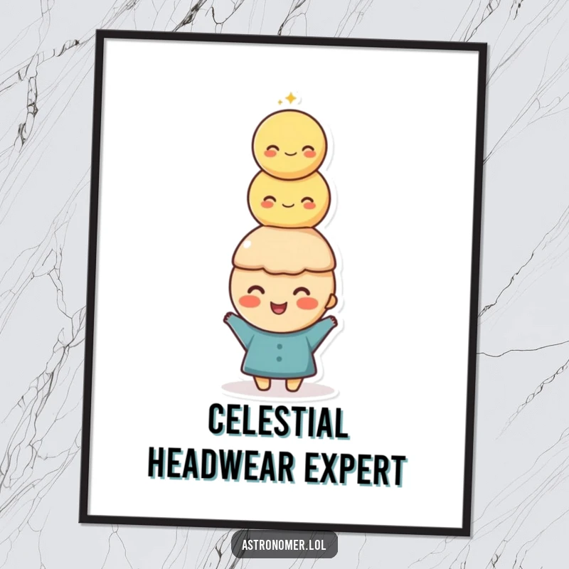 Funny Digital Art: A happy character balances a tall stack of moons on their head, showcasing impressive and humorous lunar stability.