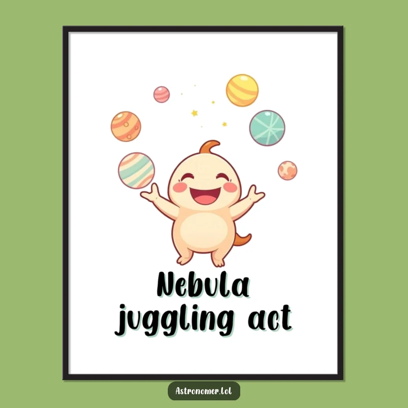 Funny Planet Juggling Creature Digital Art: Instant Cosmic Cheer for Your Walls