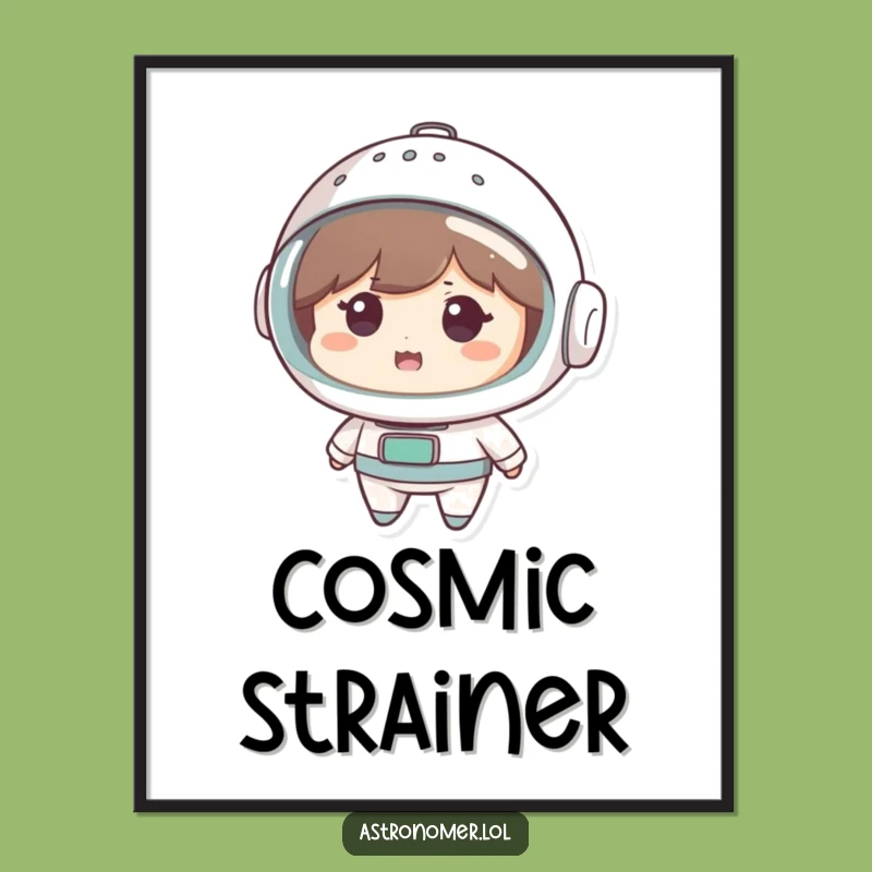 Funny Space Explorer Art Print: Cute Character's Colander Helmet Funny Gift