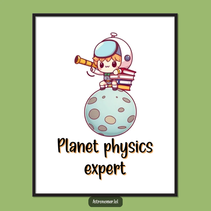 Funny Kawaii Astronomer Digital Art: Determined Book Balancer Print