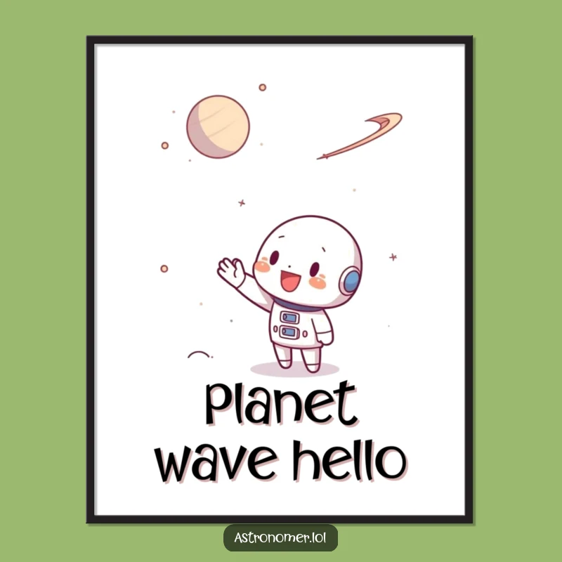 Funny Space Traveler Digital Art: Character Waves at Planet, Instant Wall Decor Gift