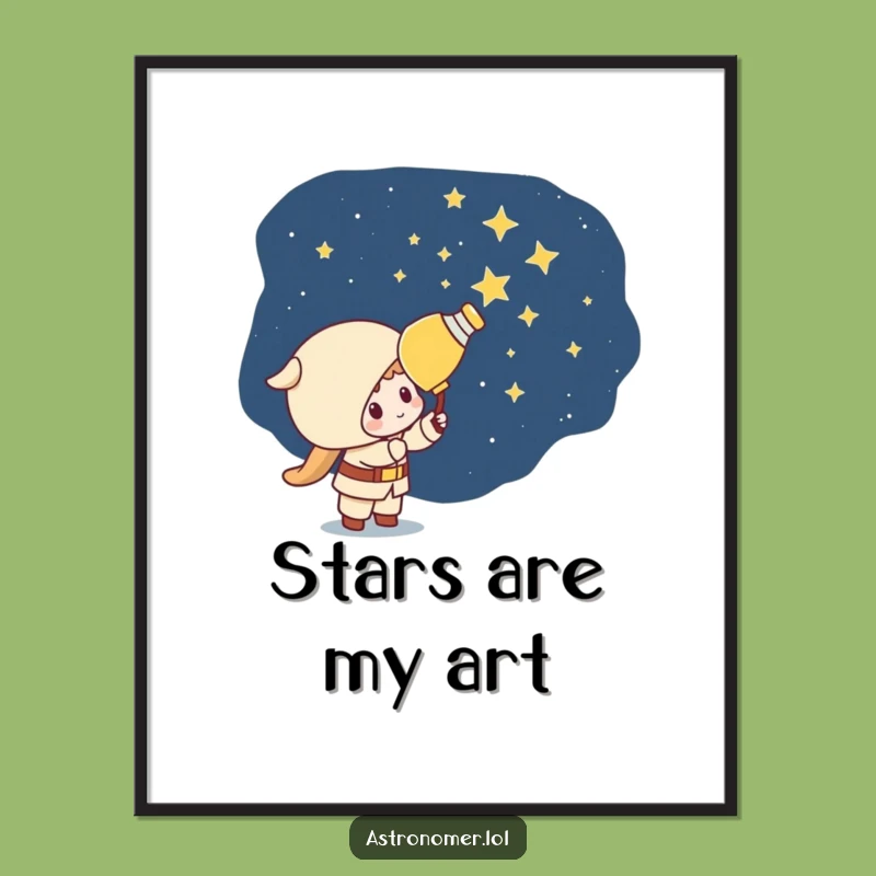 Funny Kawaii Astronomer Digital Art: Mischievous Star Painter Print