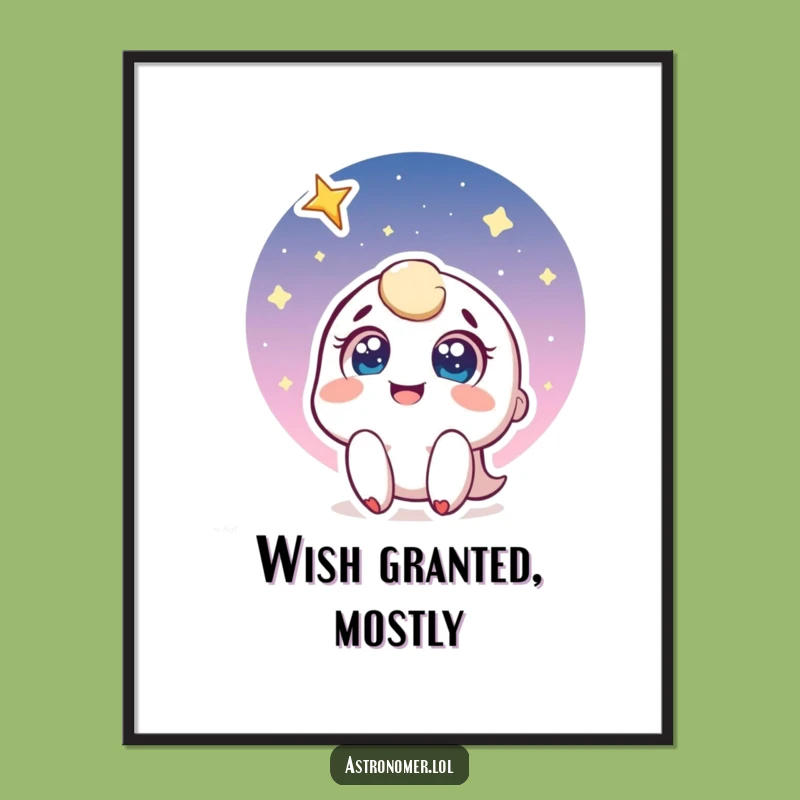 Funny Wish Digital Art: Joyful Character and Shooting Star, Printable Funny Gift