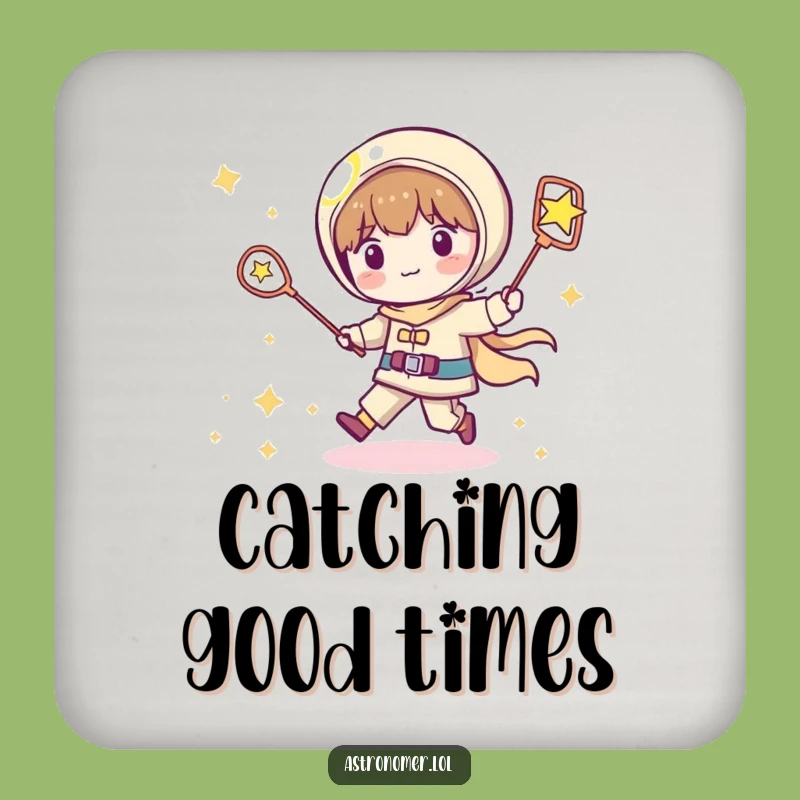 Funny Kawaii Astronomer Coaster: Shooting Star Chase Protection - Humorous Gift