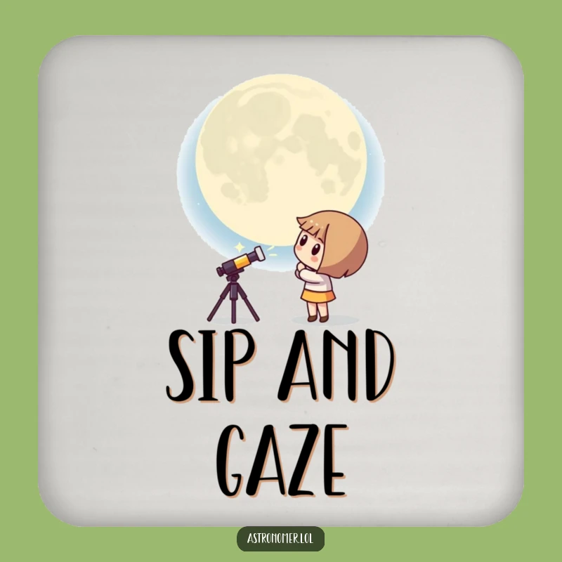 Funny Kawaii Astronomer Coaster: Curious Moon Protection - Humorous Gift