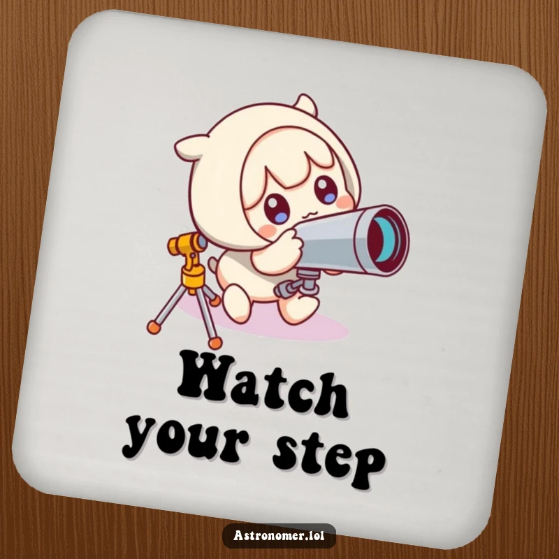 Funny Drink Coaster: Cute character comically trips over a telescope, bringing a humorous and surprising element to drink protection.