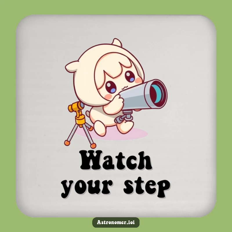 Funny Stellar Mishap Coaster: Cute Character's Telescope Trip Funny Gift