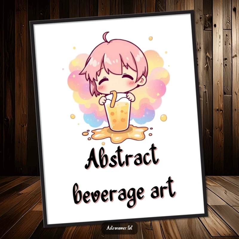 Funny poster showcasing a spilled drink that has miraculously formed a detailed and colorful nebulae, a cosmic spectacle.