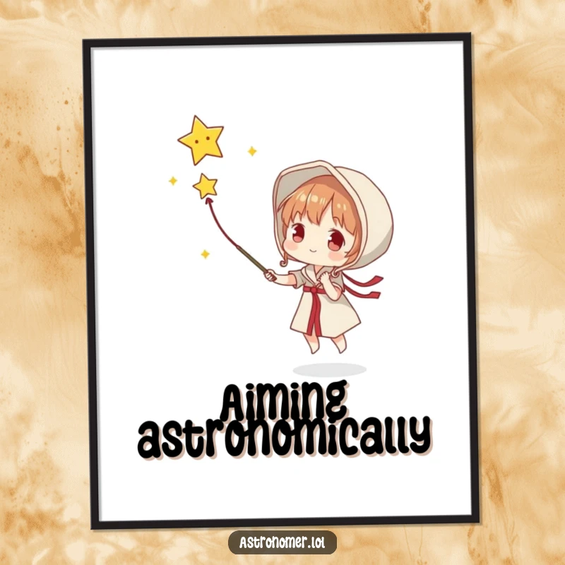 Funny poster art of a character earnestly trying to catch a falling star with a net, conveying hope and wonder.