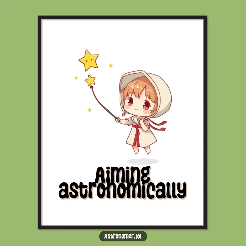 Funny Star Catcher Art Poster: Character Netting Stars - Hilarious Decor