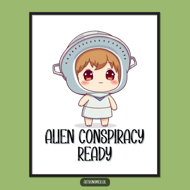 Funny Colander Helmet Poster: Whimsical Sky Watcher Art