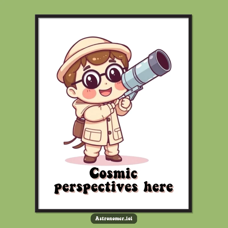 Funny Kawaii Astronomer Poster: Wobbly Telescope Art - Humorous Space Decor