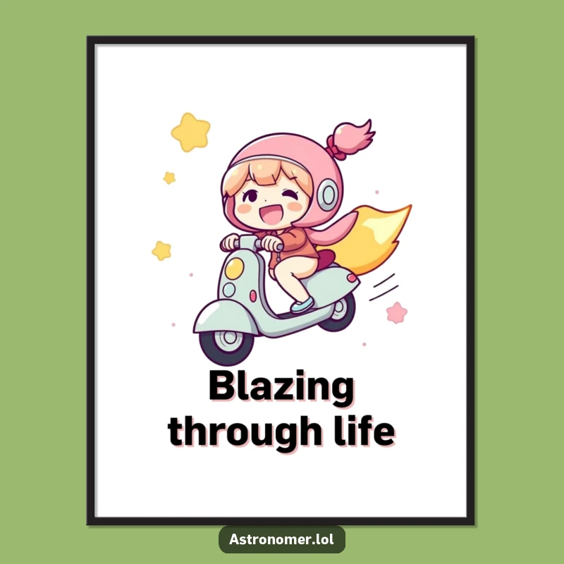 Funny Comet Rider Poster, Joyful Character Scooting, Hilarious Wall Art Gift!