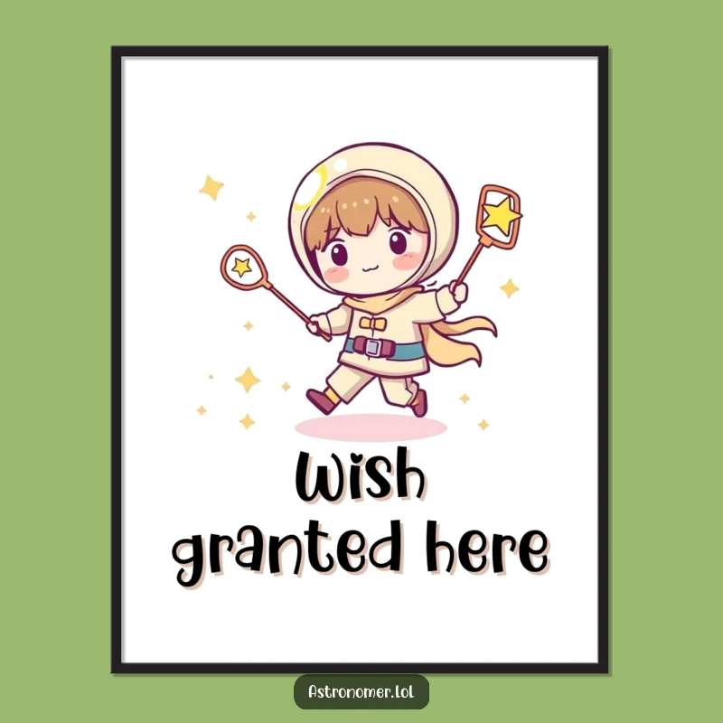 Funny Kawaii Astronomer Poster: Shooting Star Chase Art - Humorous Space Decor