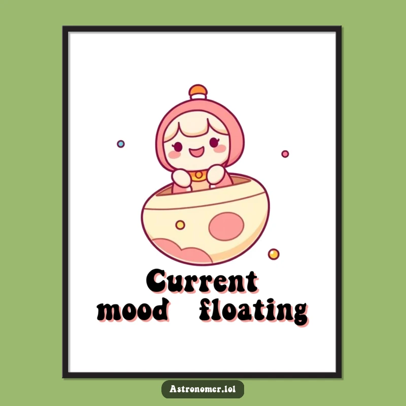 Funny Kawaii Space Poster, Joyful Character Floating on a Planet Boat, Hilarious Wall Art Gift!