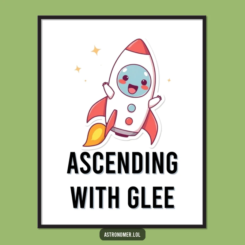 Funny Rocket Launch Art Poster: Joyful Character - Hilarious Decor