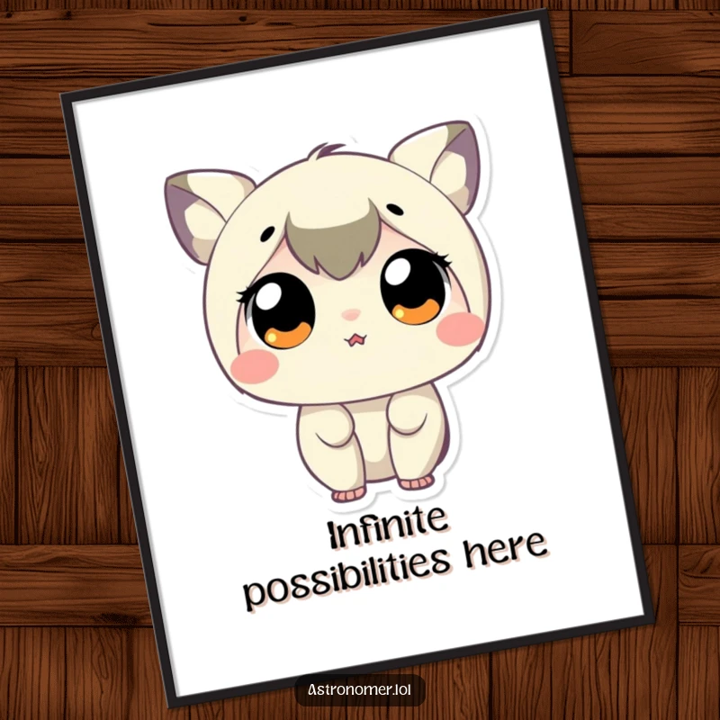 Funny Poster featuring a small character with incredibly large, delighted eyes gazing up at a starry night.