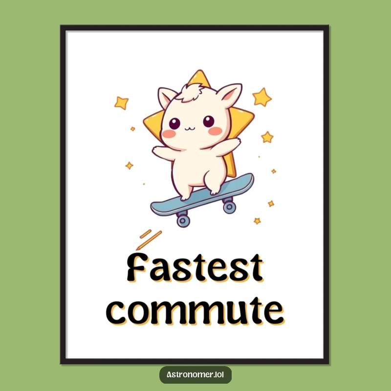 Funny Whimsical Creature Skateboarding Poster: Dynamic Cosmic Wall Art