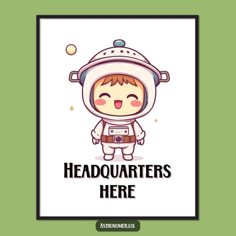 Funny Kawaii Astronomer Poster: Colander Helmet Art - Humorous Space Decor