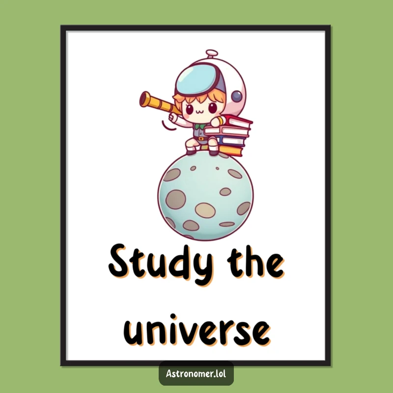 Funny Kawaii Astronomer Poster: Determined Book Balancer Wall Art