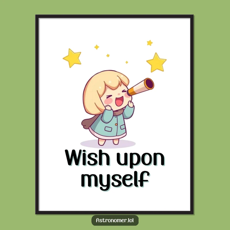 Funny Telescope Poster, Giggling Character Chasing Star, Hilarious Wall Art Gift!