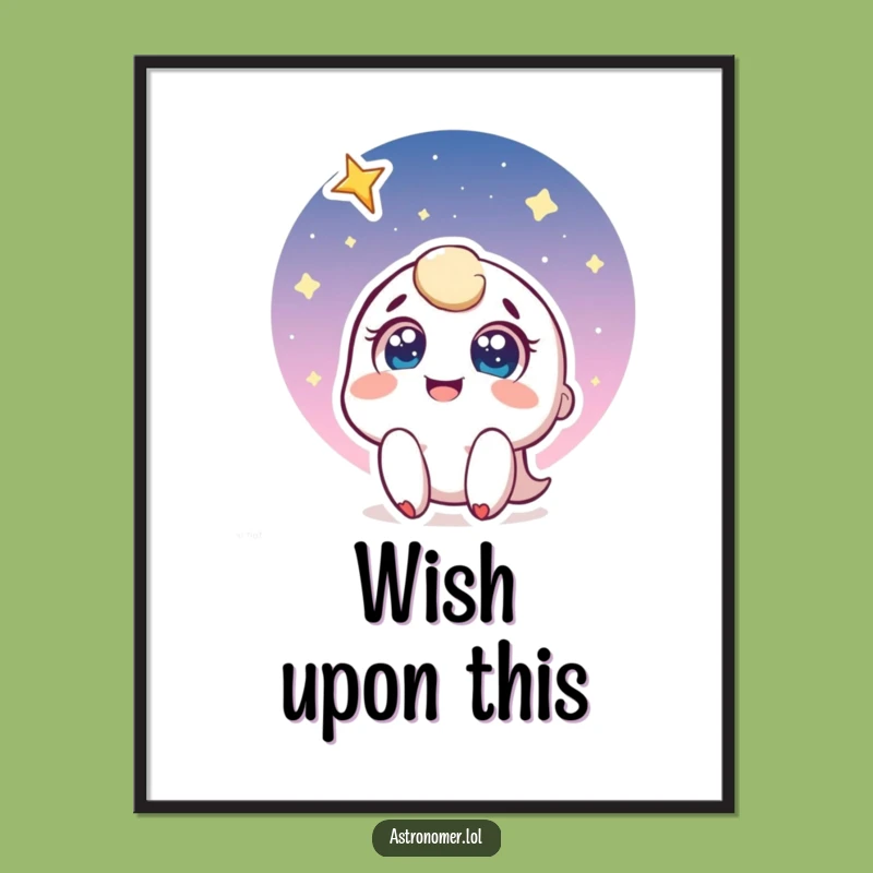 Funny Wish Poster: Joyful Character Gazes at Shooting Star, Whimsical Funny Gift