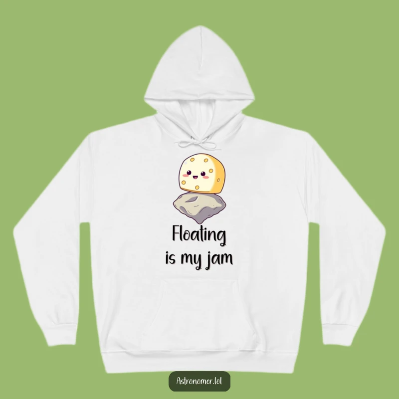 Funny Smiling Cheese Asteroid Hoodie - Cozy & Hilarious Space Foodie Gift!