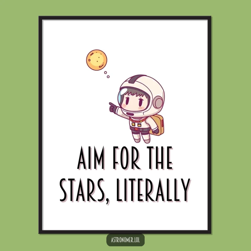 Free Printable Wall Art: Funny Space Helmet Character Pointing at Distant Galaxy